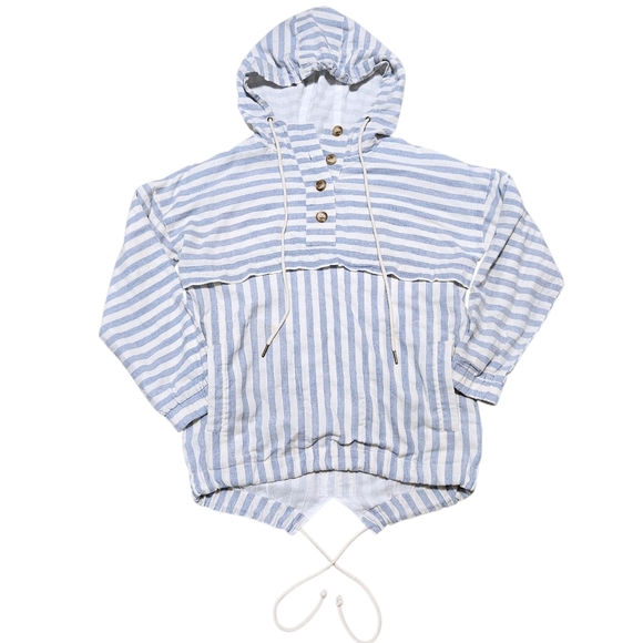 Hem & Thread Tops - Hem & Thread Striped Pullover Hoodie S Blue White Nautical Coastal Summer Nights